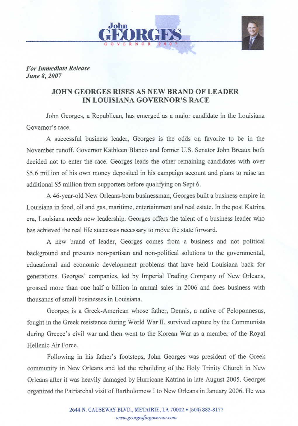 Greek Business Executive Runs for Louisiana Governor (Pdf File)