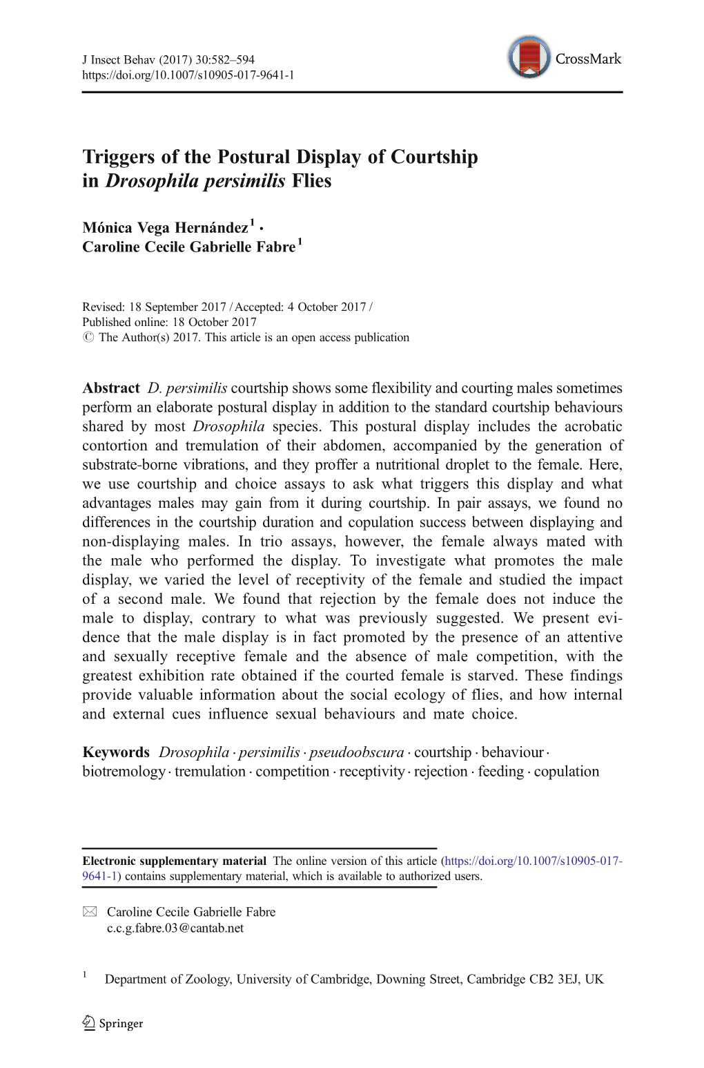 Triggers of the Postural Display of Courtship in Drosophila Persimilis Flies