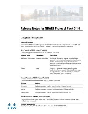 Release Notes for NBAR2 Protocol Pack 3.1.0