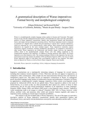 A Grammatical Description of Warao Imperatives: Formal Brevity and Morphological Complexity