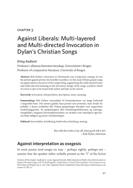 Against Liberals: Multi-Layered and Multi-Directed Invocation in Dylan’S Christian Songs