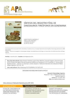 Síntesis Del Registro Fósil De Dinosaurios Tireóforos En Gondwana