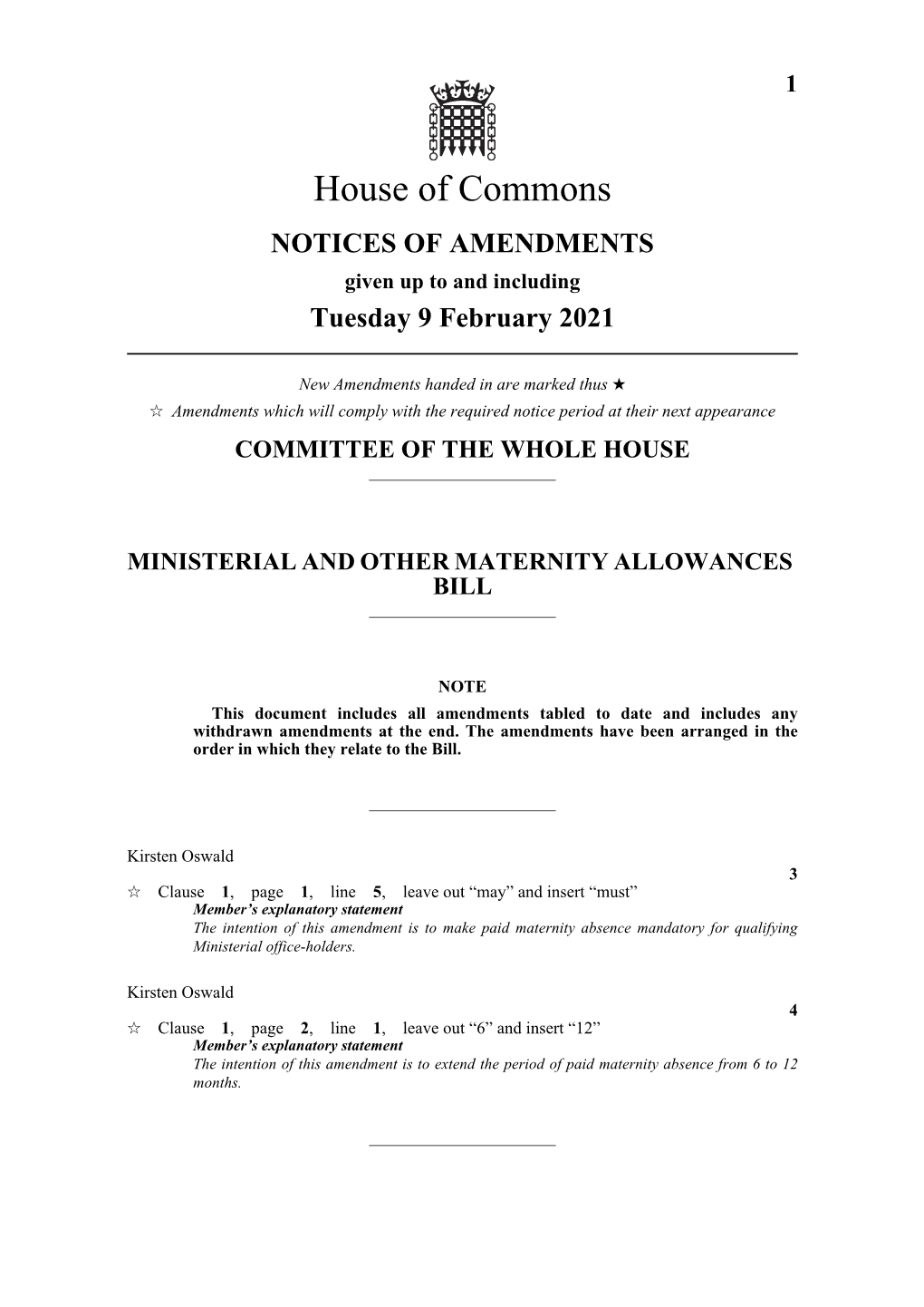 1 Notices of Amendments