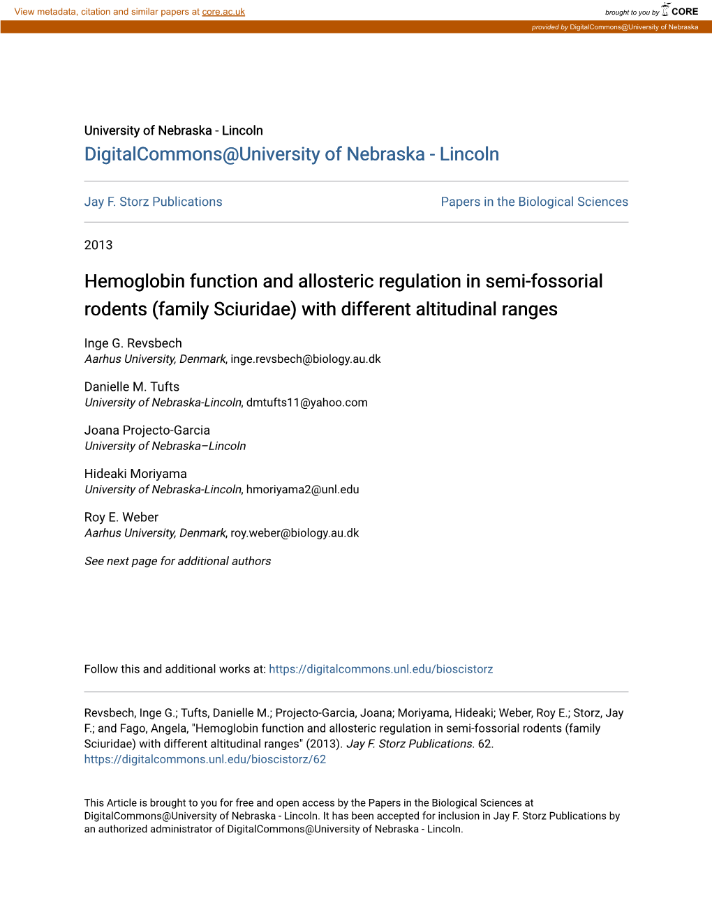 Hemoglobin Function and Allosteric Regulation in Semi-Fossorial Rodents (Family Sciuridae) with Different Altitudinal Ranges