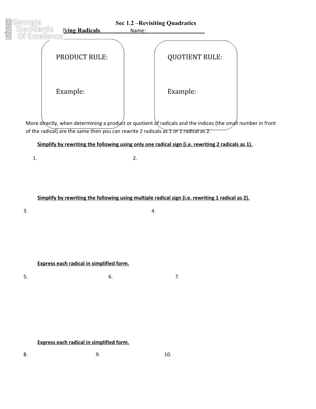 Product Rule: Quotient Rule