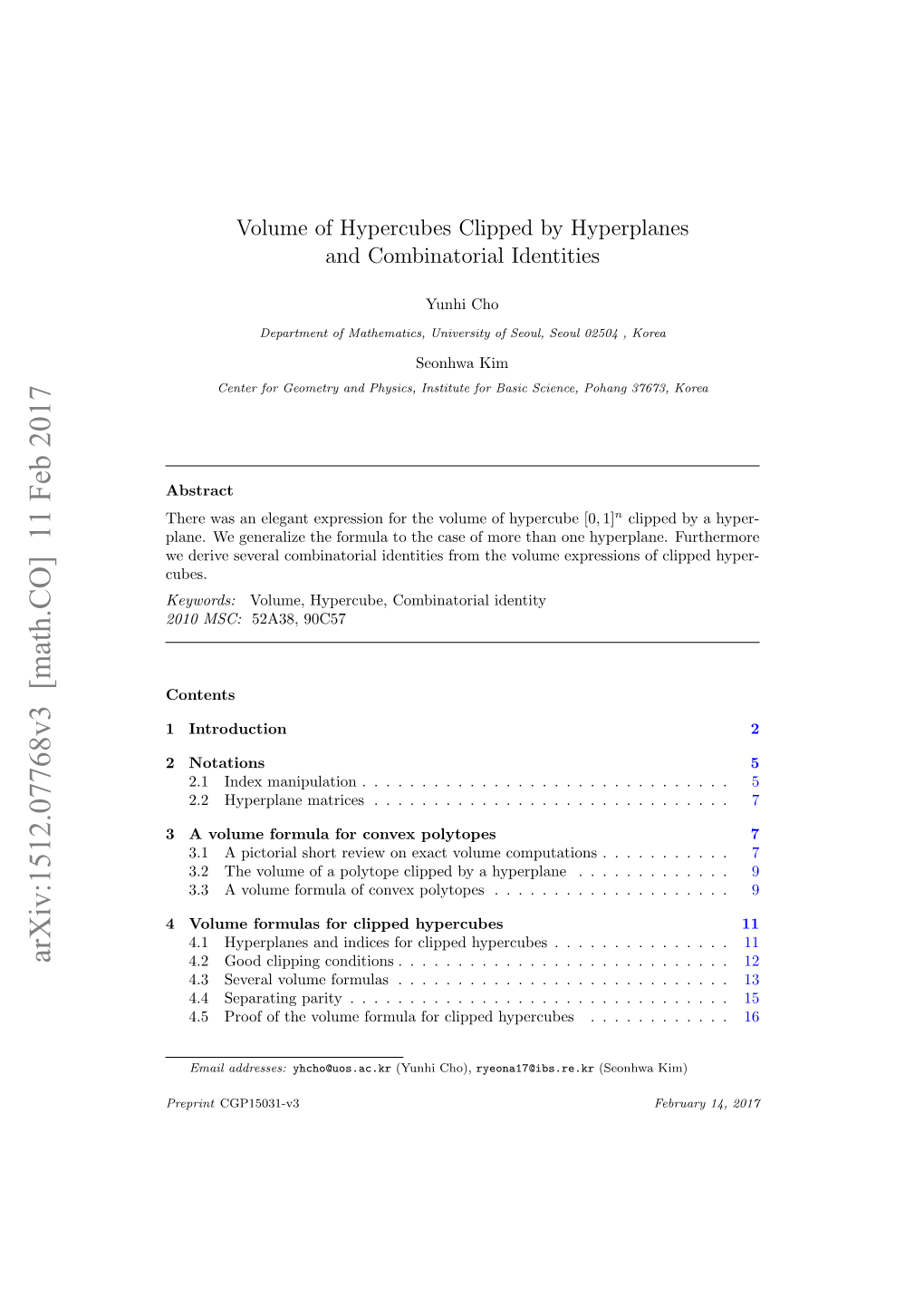 Arxiv:1512.07768V3 [Math.CO] 11 Feb 2017 4.2 Good Clipping Conditions