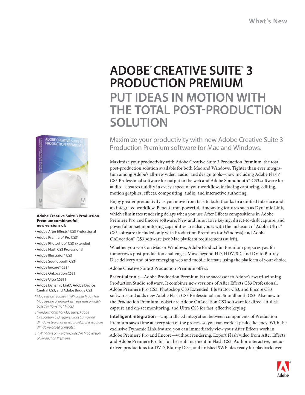 Adobe Creative Suite 3 Production Premium What's