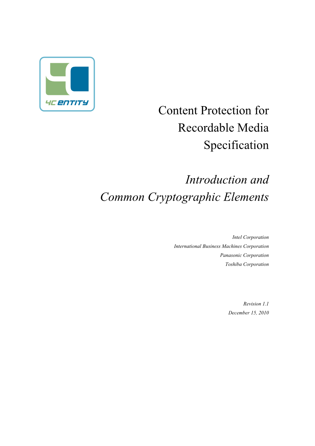 CPRM Specification, Introduction and Common Cryptographic Elements