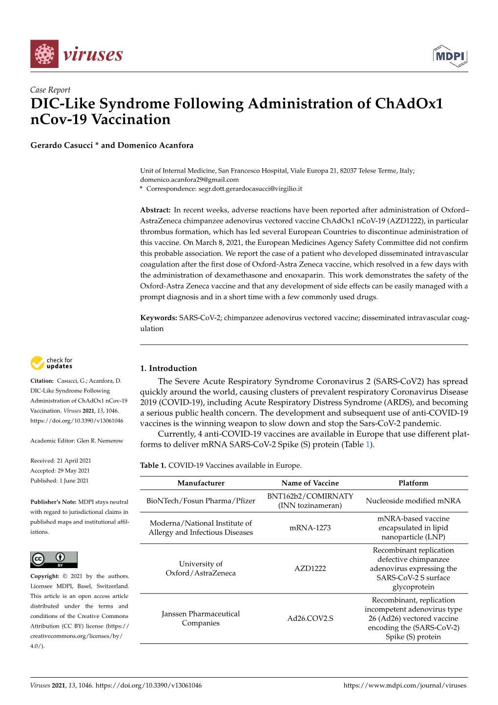 DIC-Like Syndrome Following Administration of Chadox1 Ncov-19 Vaccination
