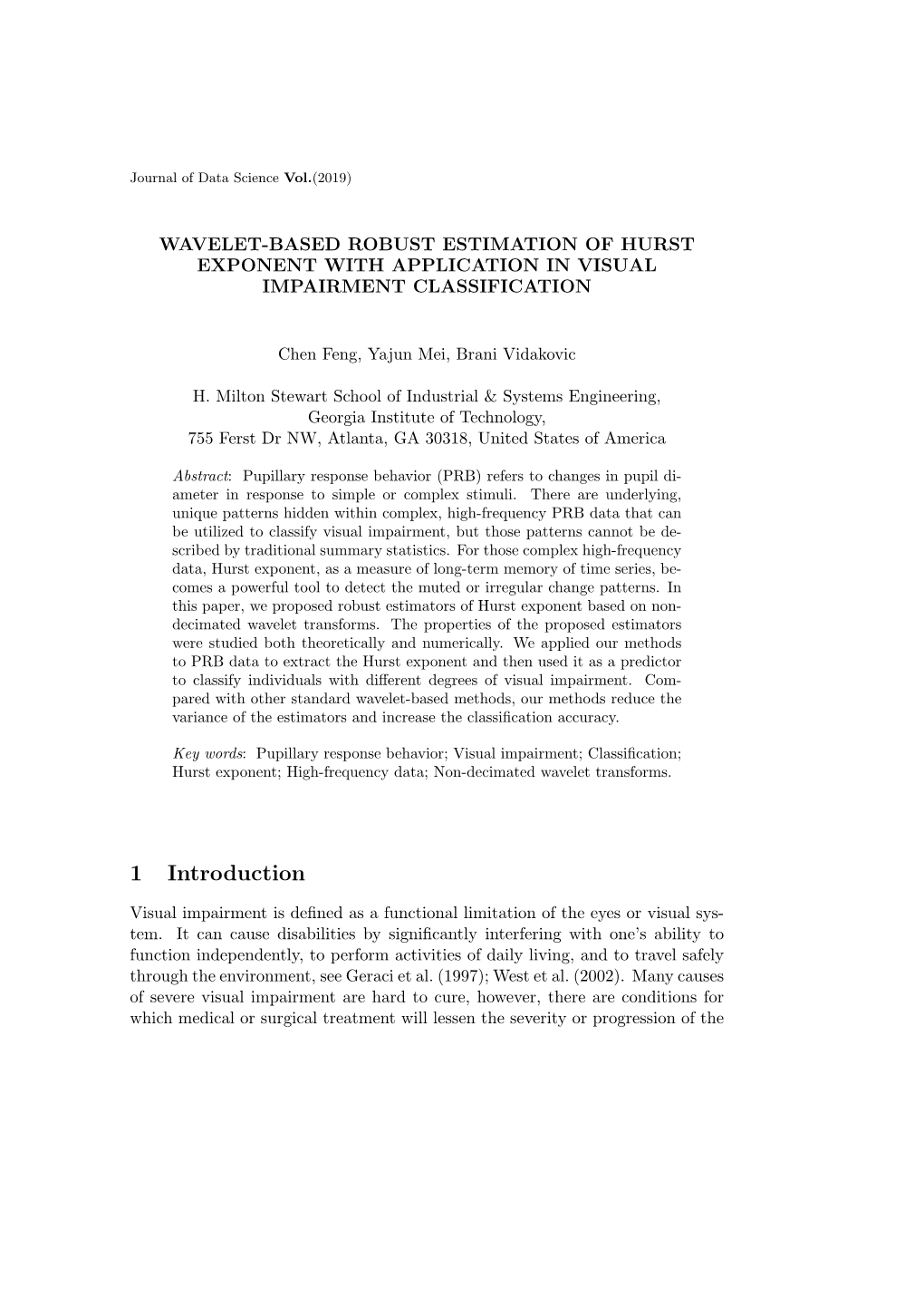 Wavelet-Based Robust Estimation of Hurst Exponent with Application in Visual Impairment Classification
