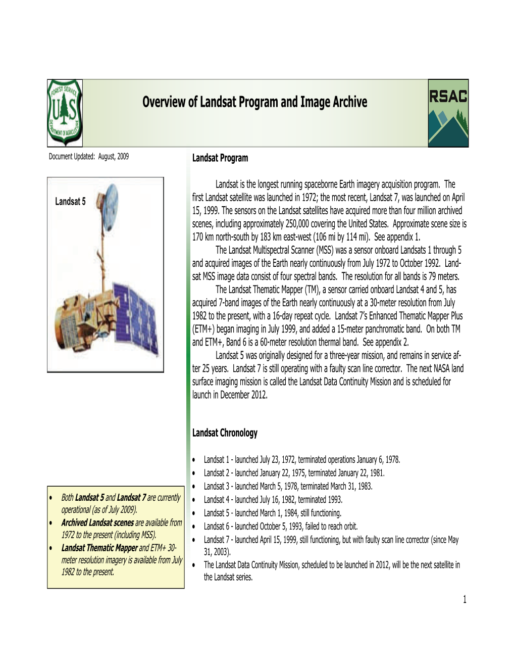 Overview of Landsat Program and Image Archive