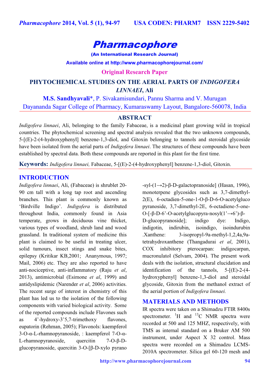 PHYTOCHEMICAL STUDIES on the AERIAL PARTS of INDIGOFERA LINNAEI, Ali M.S