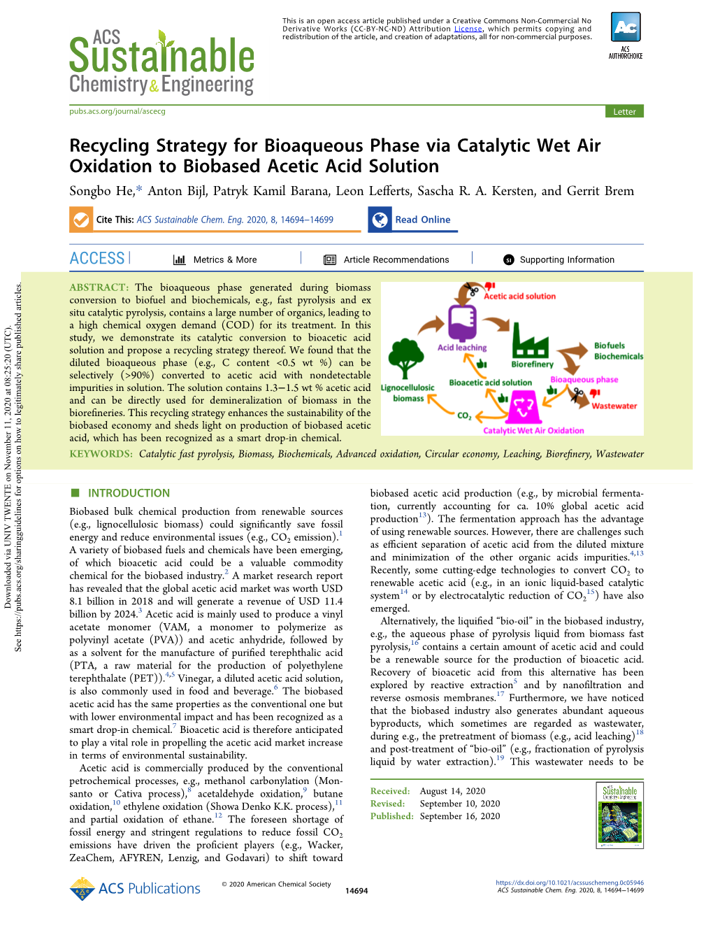 Recycling Strategy for Bioaqueous Phase Via Catalytic Wet Air