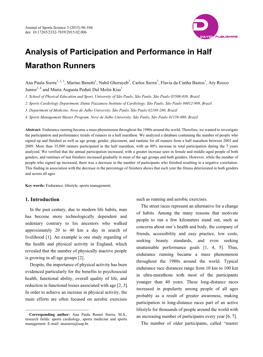 Analysis of Participation and Performance in Half Marathon Runners
