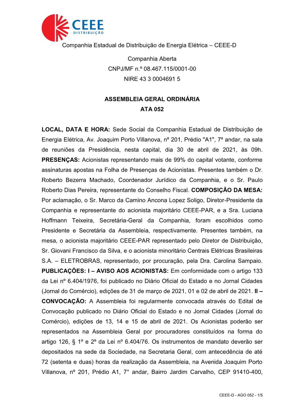 Companhia Estadual De Energia Elétrica Participações – CEEE-Par