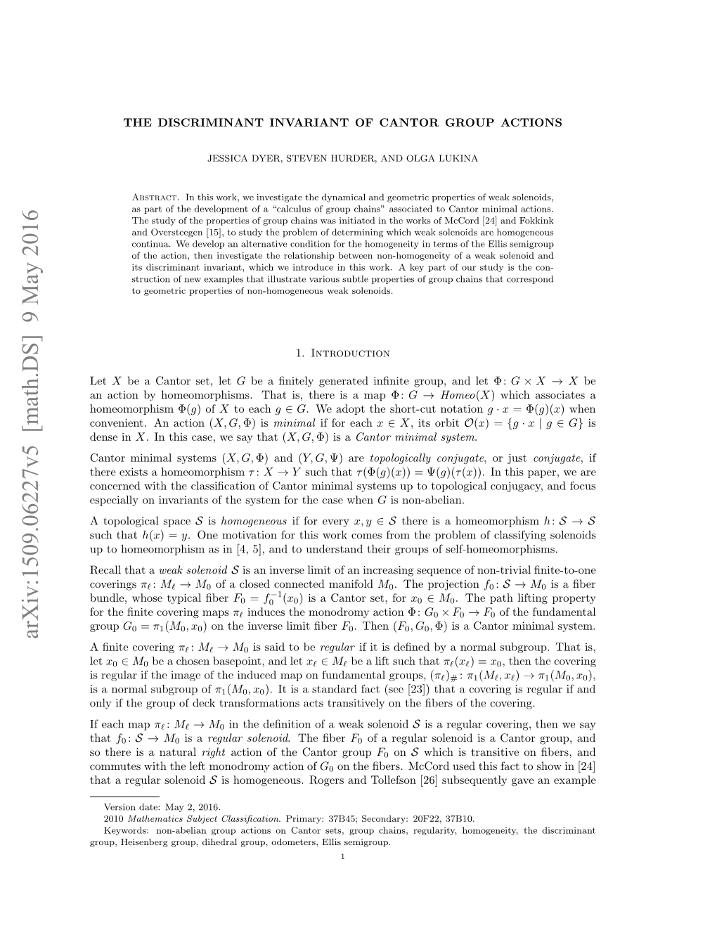 The Discriminant Invariant of Cantor Group Actions 11