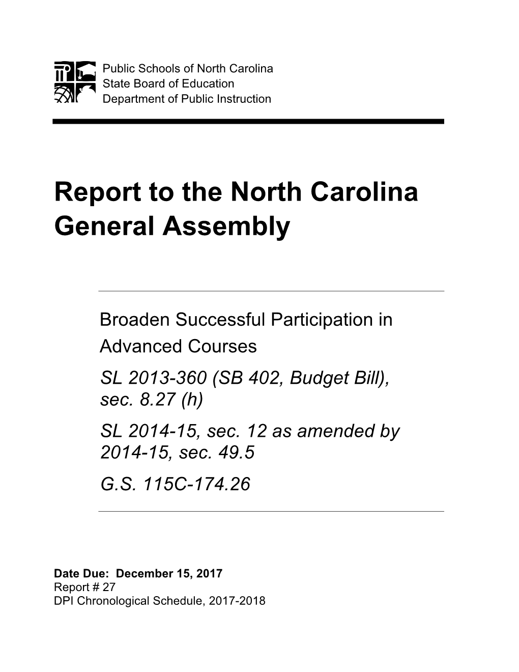 Report to the North Carolina General Assembly