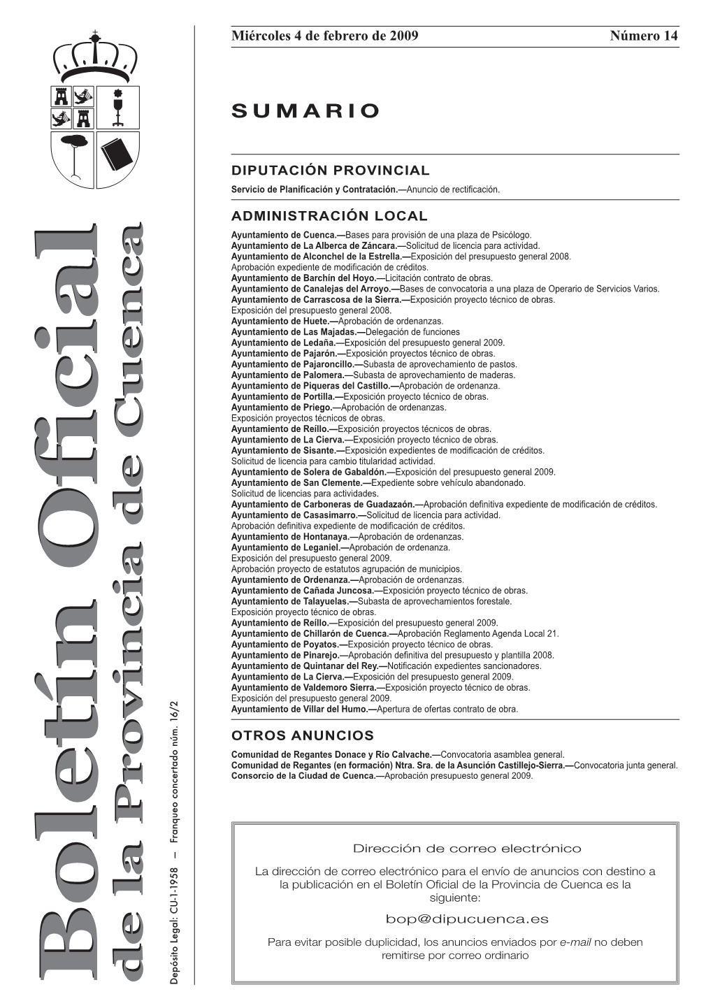 Boletín Oficial De La Provincia De Cuenca 4 De Febrero De 2009