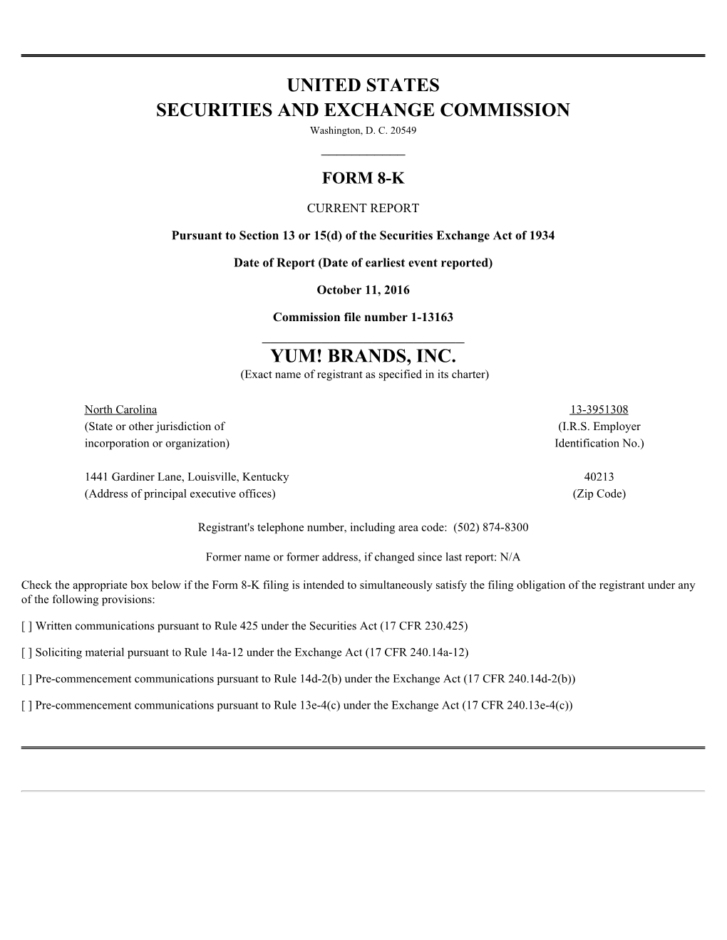 UNITED STATES SECURITIES and EXCHANGE COMMISSION Washington, D