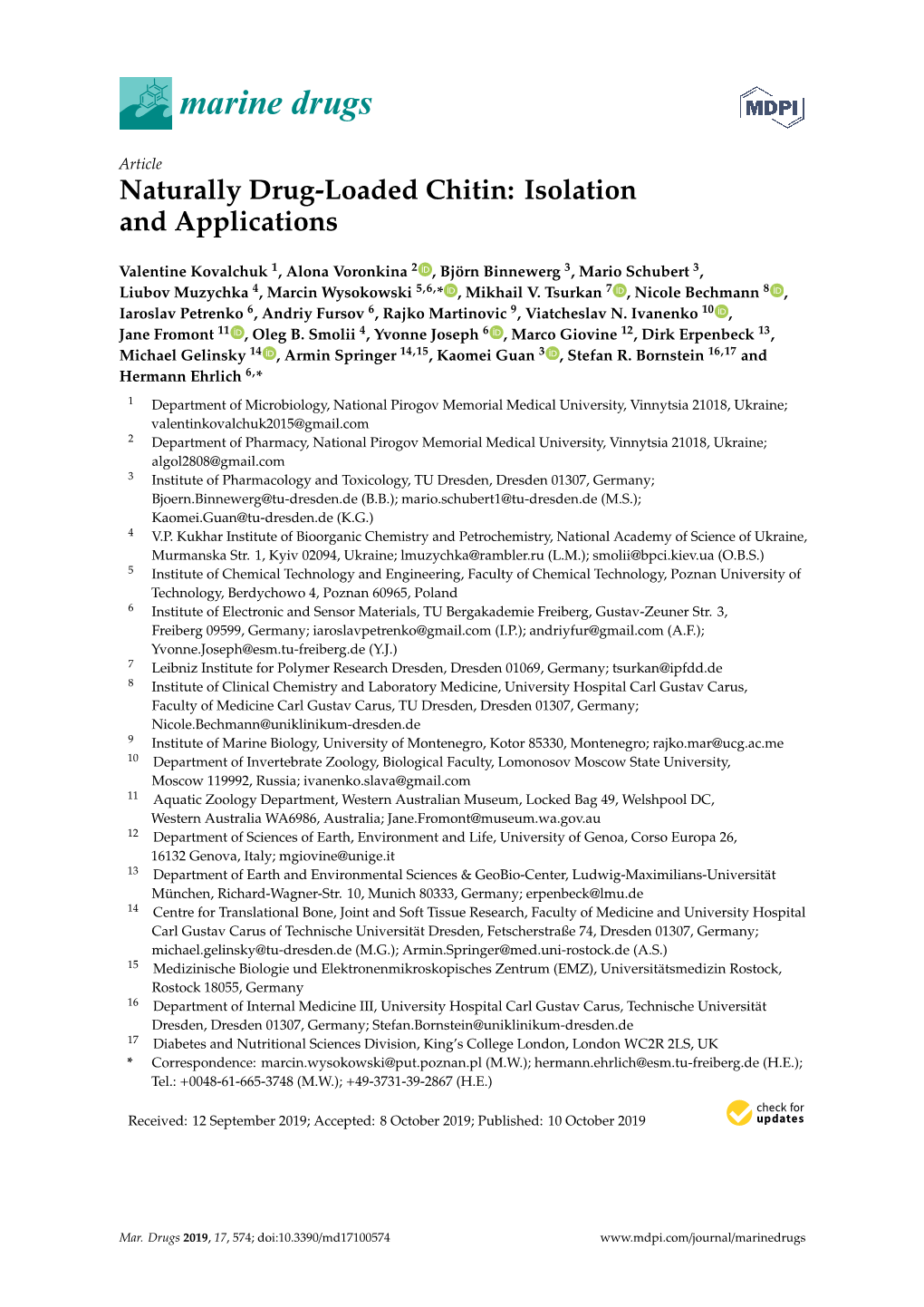 Naturally Drug-Loaded Chitin: Isolation and Applications