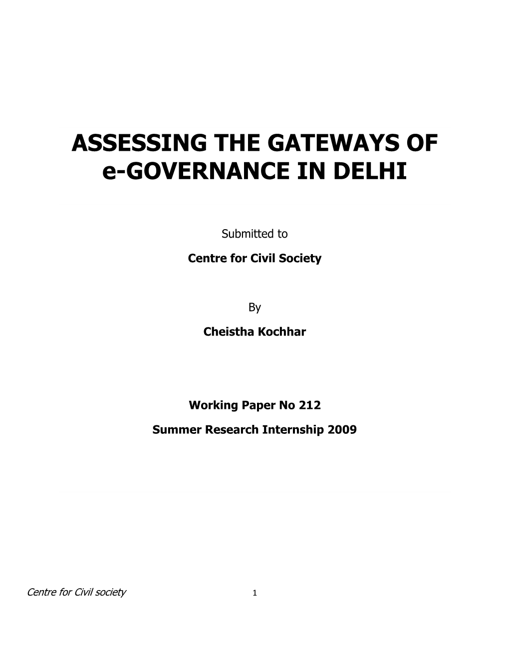 ASSESSING the GATEWAYS of E-GOVERNANCE in DELHI