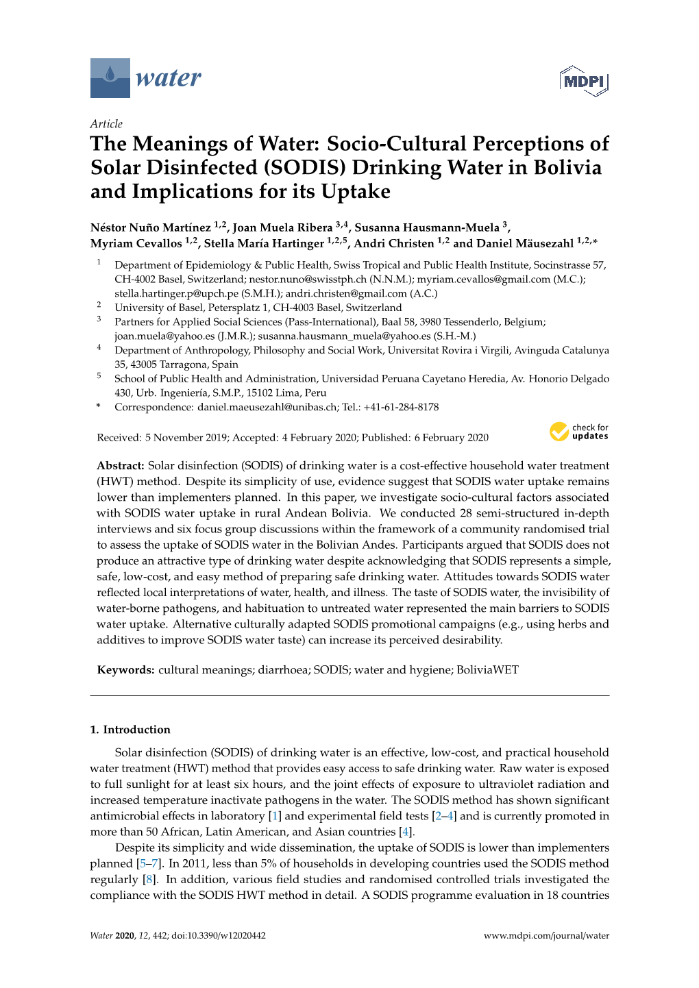 (SODIS) Drinking Water in Bolivia and Implications for Its Uptake