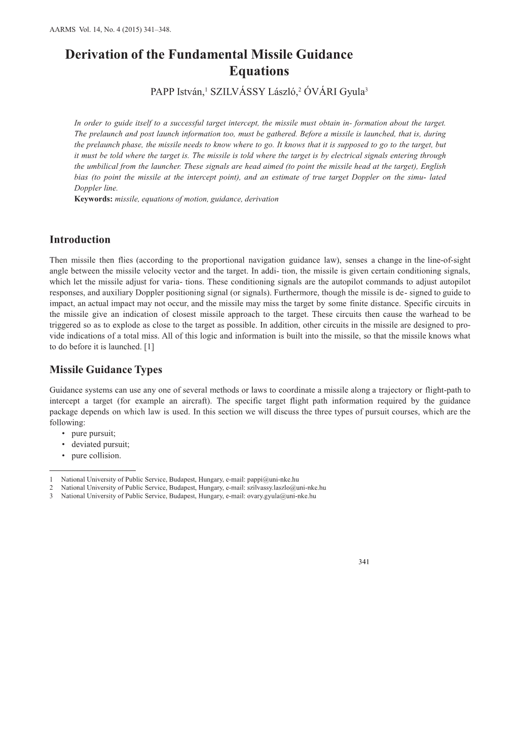 Derivation of the Fundamental Missile Guidance Equations