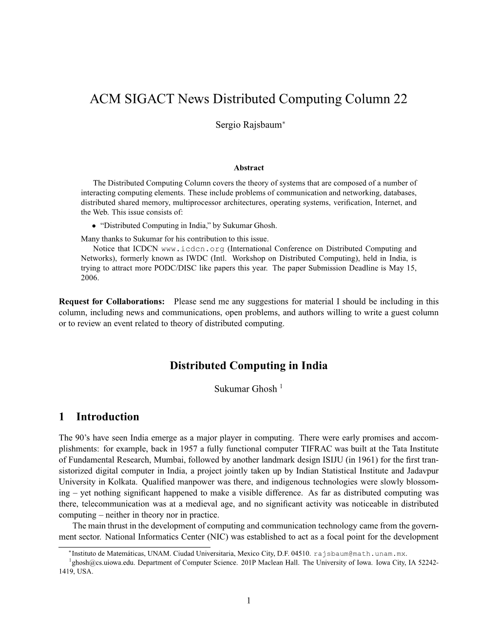 ACM SIGACT News Distributed Computing Column 22