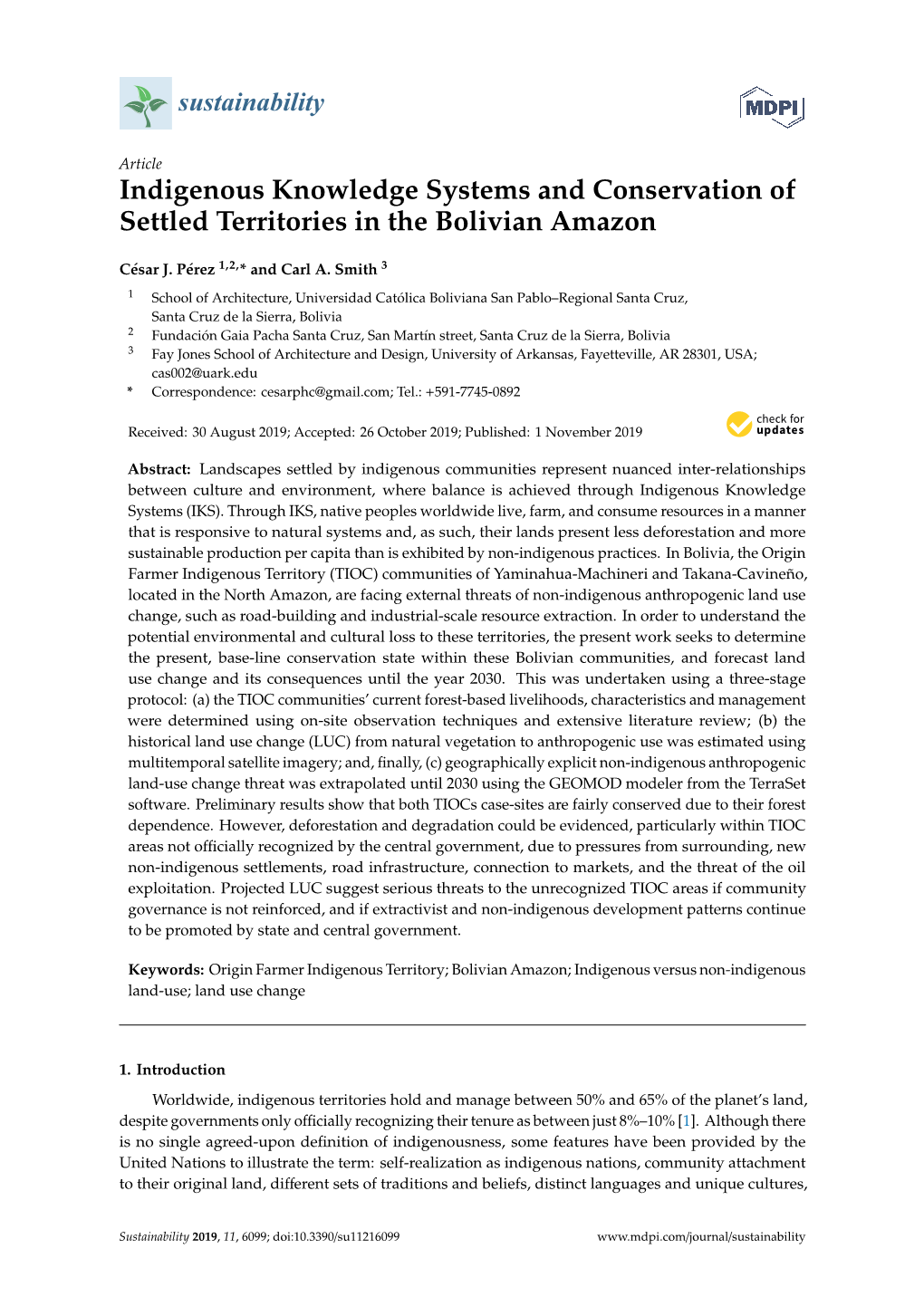 Indigenous Knowledge Systems and Conservation of Settled Territories in the Bolivian Amazon