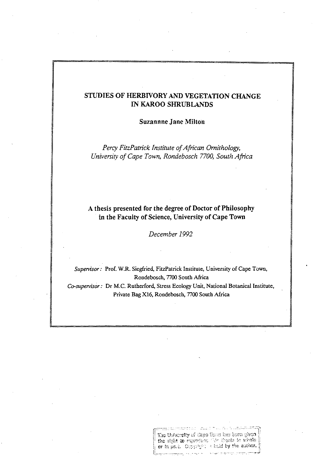 Studies of Herbivory and Vegetation Change in Karoo Shrublands