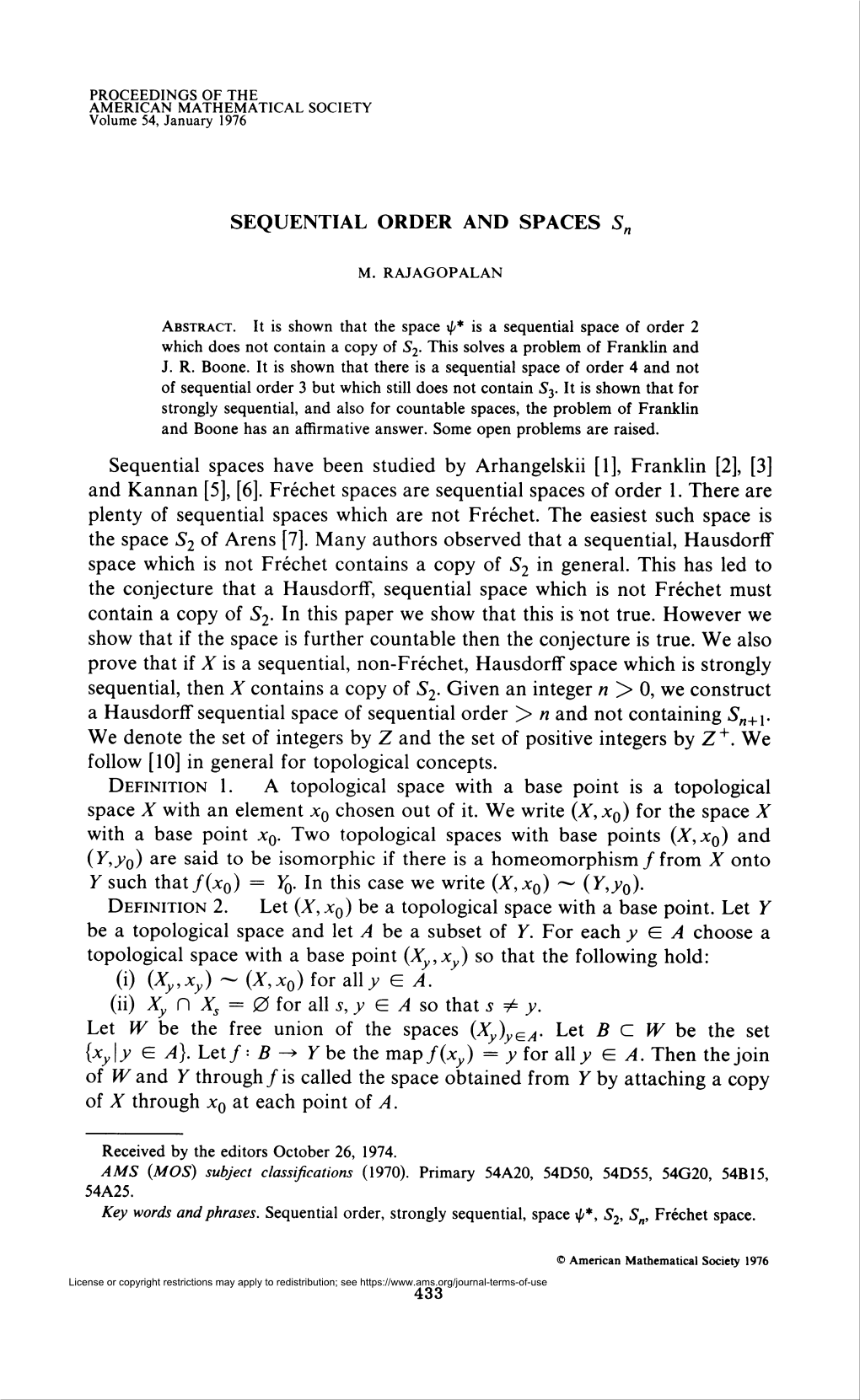 SEQUENTIAL ORDER and SPACES Sn