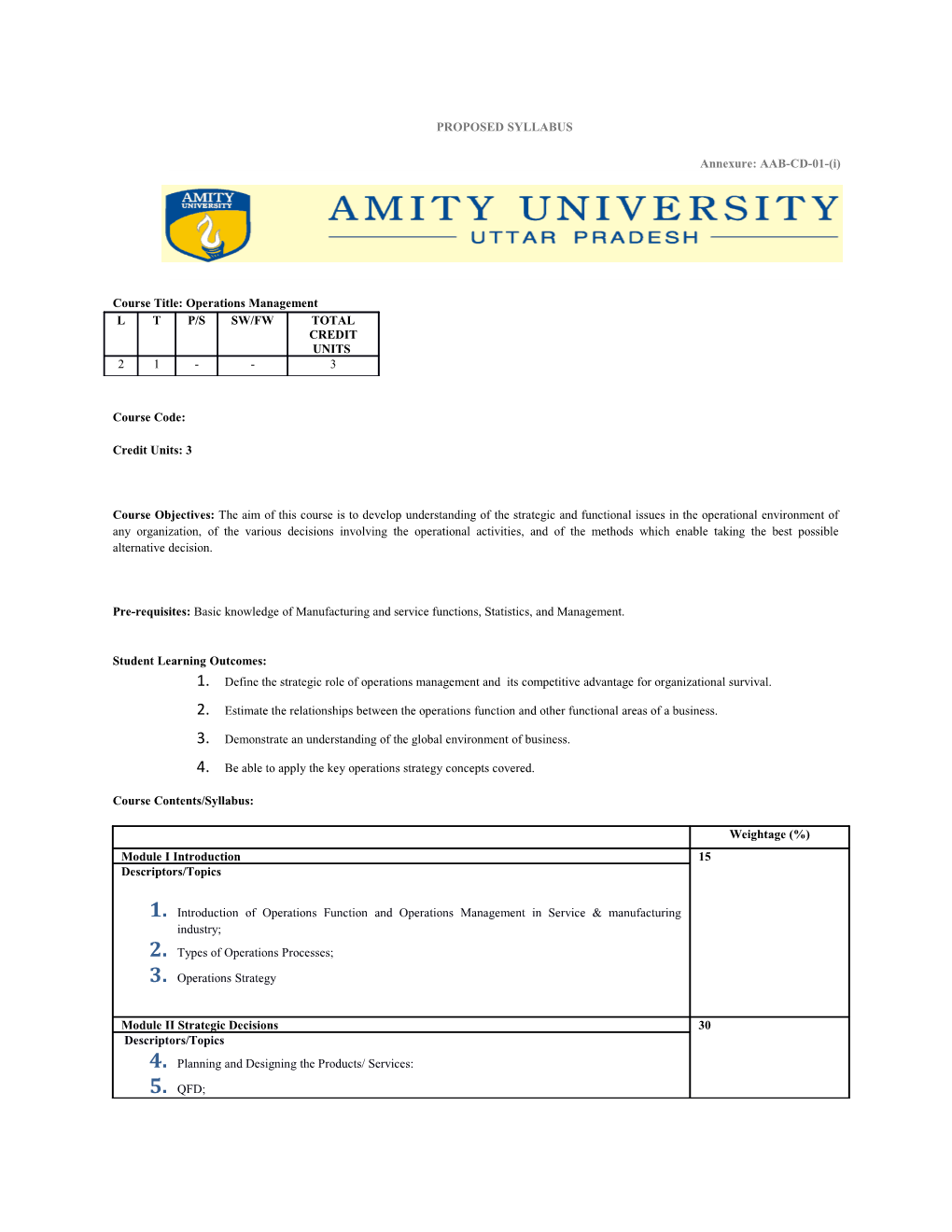 Proposed Syllabus