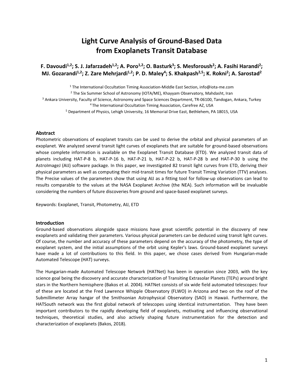 Light Curve Analysis of Ground‐Based Data from Exoplanets Transit Database