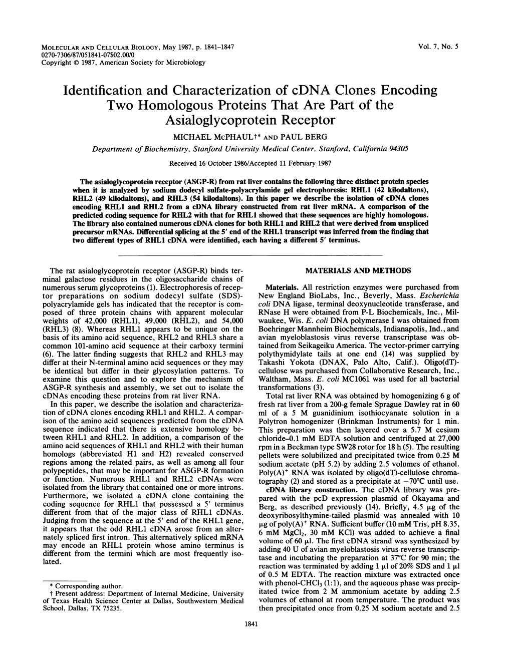 Identification and Characterization of Cdna Clones Encoding Two