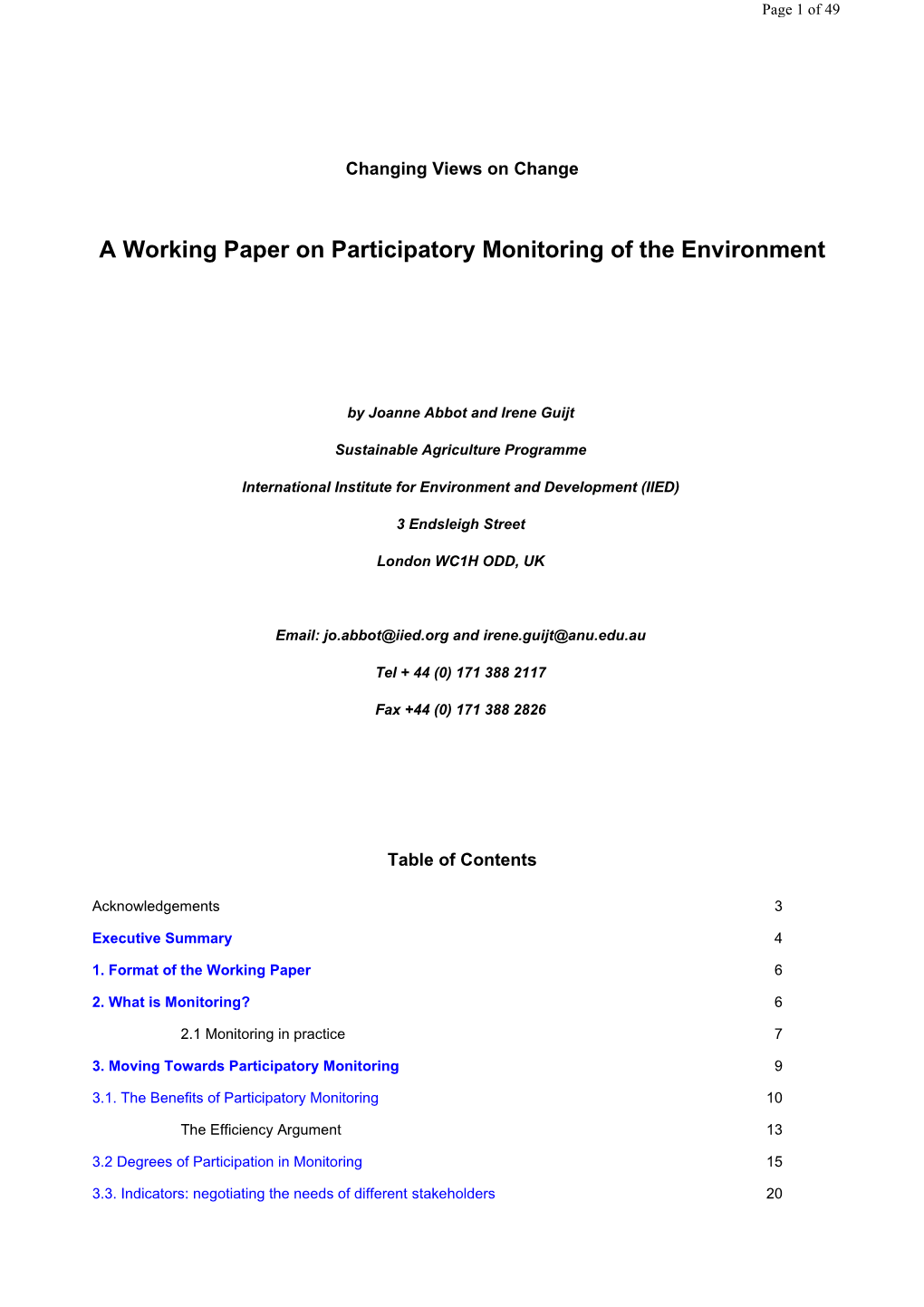 A Working Paper on Participatory Monitoring of the Environment