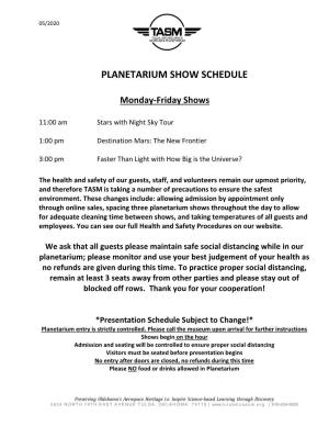 Planetarium Show Schedule