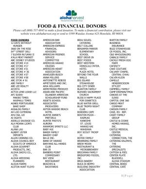 Food & Financial Donors
