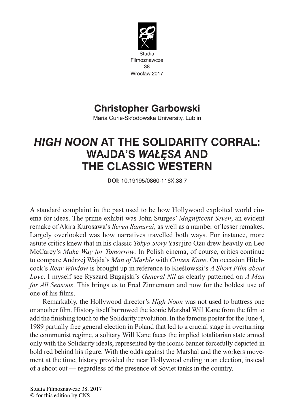 High Noon at the Solidarity Corral: Wajda's Wałęsa and the Classic Western