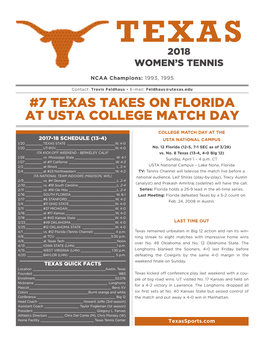 7 Texas Takes on Florida at Usta College Match Day