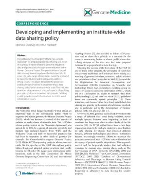 Developing and Implementing an Institute-Wide Data Sharing Policy Stephanie OM Dyke and Tim JP Hubbard*