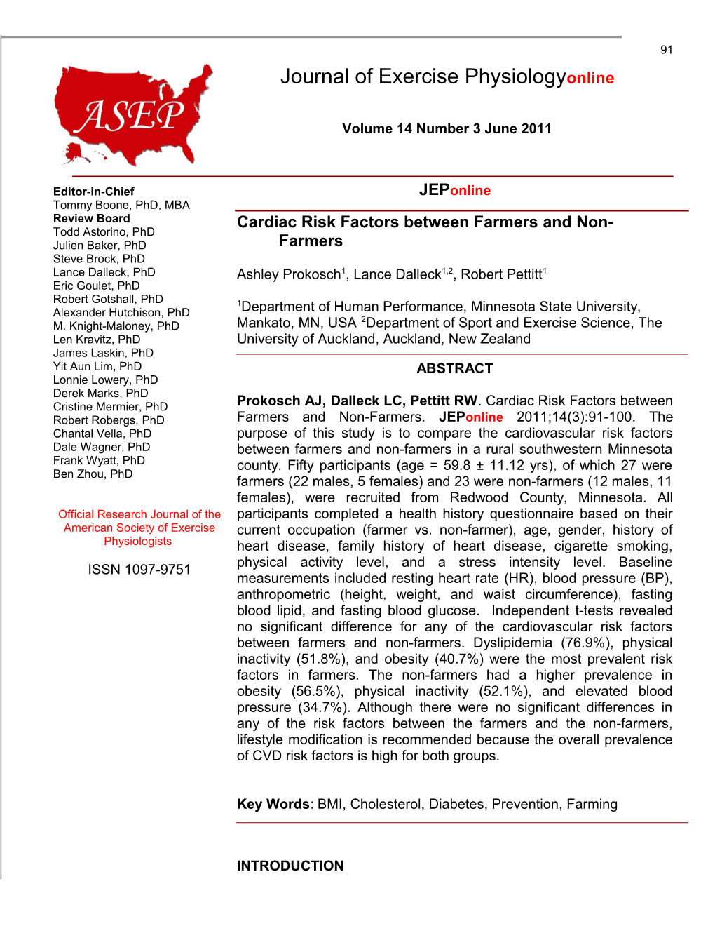 Cardiac Risk Factors Between Farmers and Non-Farmers