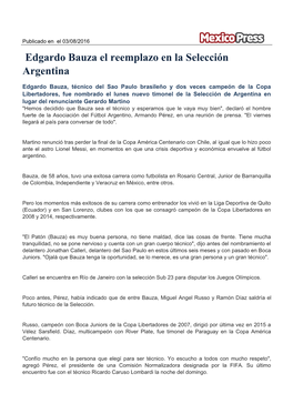Nota De Prensa Edgardo Bauza El Reemplazo En La Selección Argentina