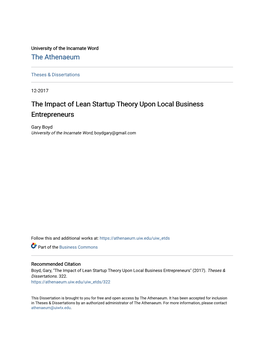 The Impact of Lean Startup Theory Upon Local Business Entrepreneurs