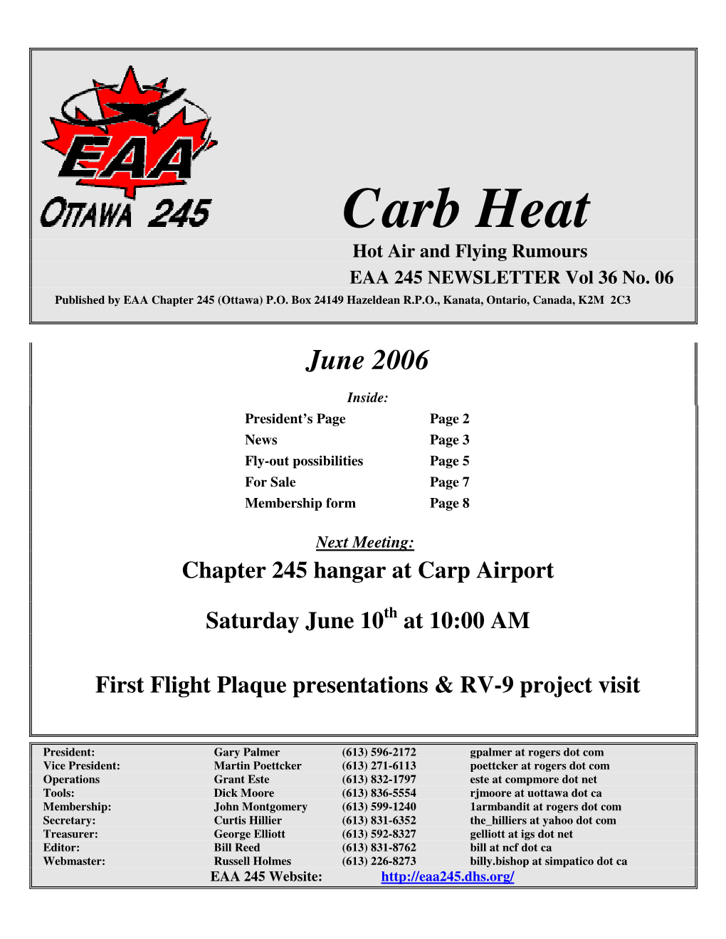 Carb Heat Vol 34 No 6 EAA 245 Newsletter June 2006