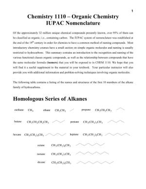 Organic Chemistry IUPAC Nomenclature