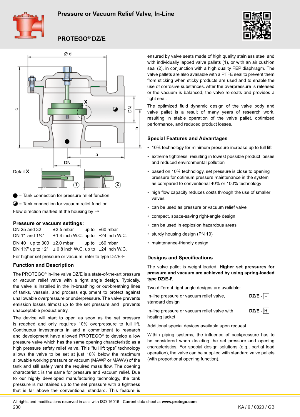 Pressure Or Vacuum Relief Valve, In-Line PROTEGO® DZ/E