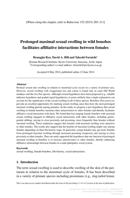 Prolonged Maximal Sexual Swelling in Wild Bonobos Facilitates Affiliative