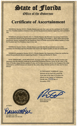 Florida Certificate of Ascertainment 2020