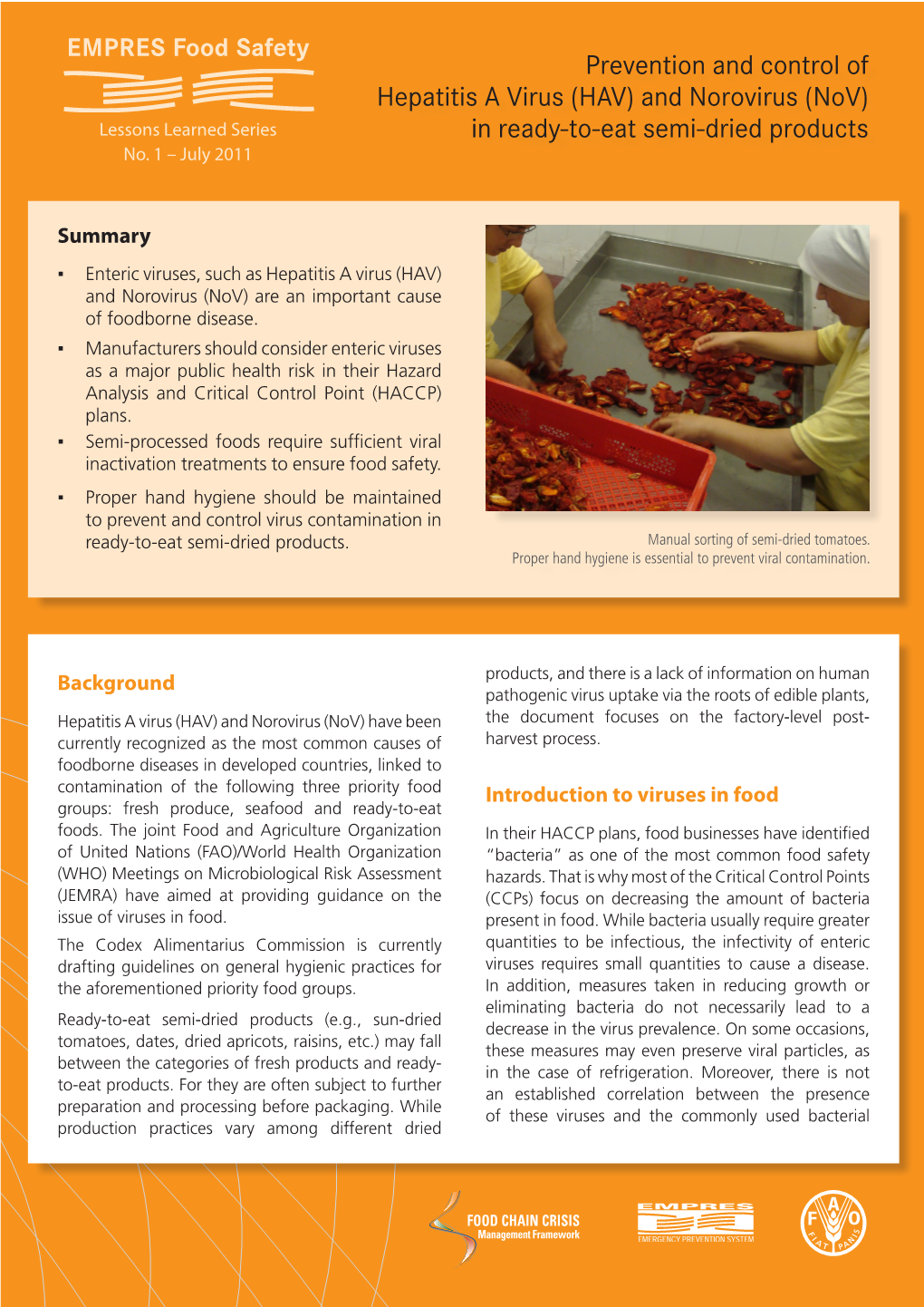 Prevention and Control of Hepatitis a Virus (HAV) and Norovirus (Nov) Lessons Learned Series in Ready-To-Eat Semi-Dried Products No