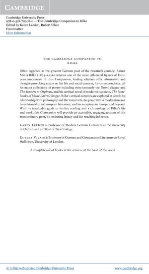 The Cambridge Companion to Rilke Edited by Karen Leeder , Robert Vilain Frontmatter More Information